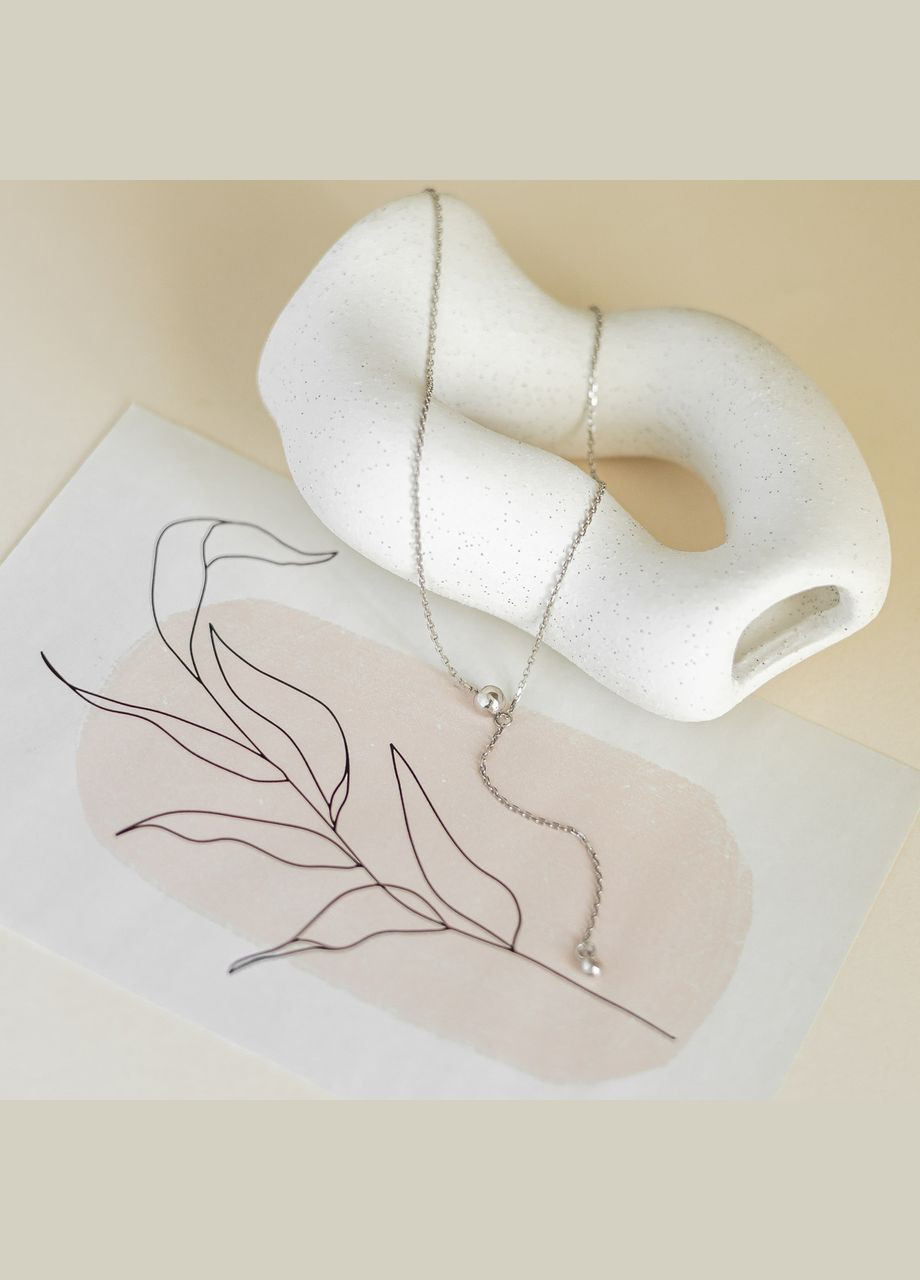 Кольє срібне Куля з намистинкою на ланцюжку галстук Каштан (342335622)