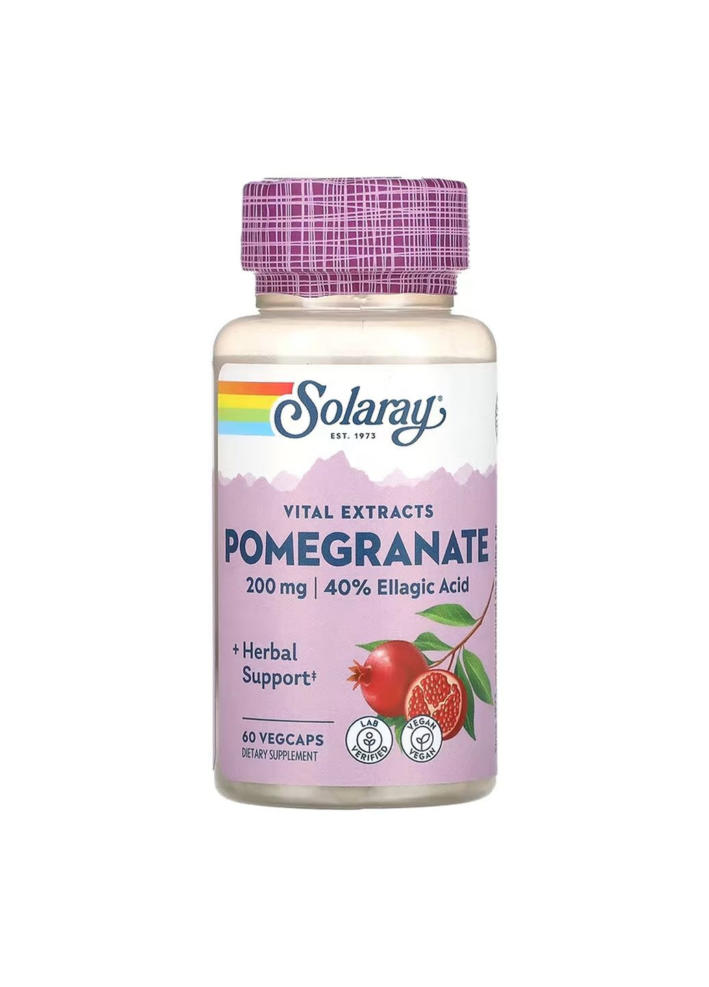 Добавка для сердца веганская Гранат 200 мг 60 капсул антиоксиданты Solaray (367956421)
