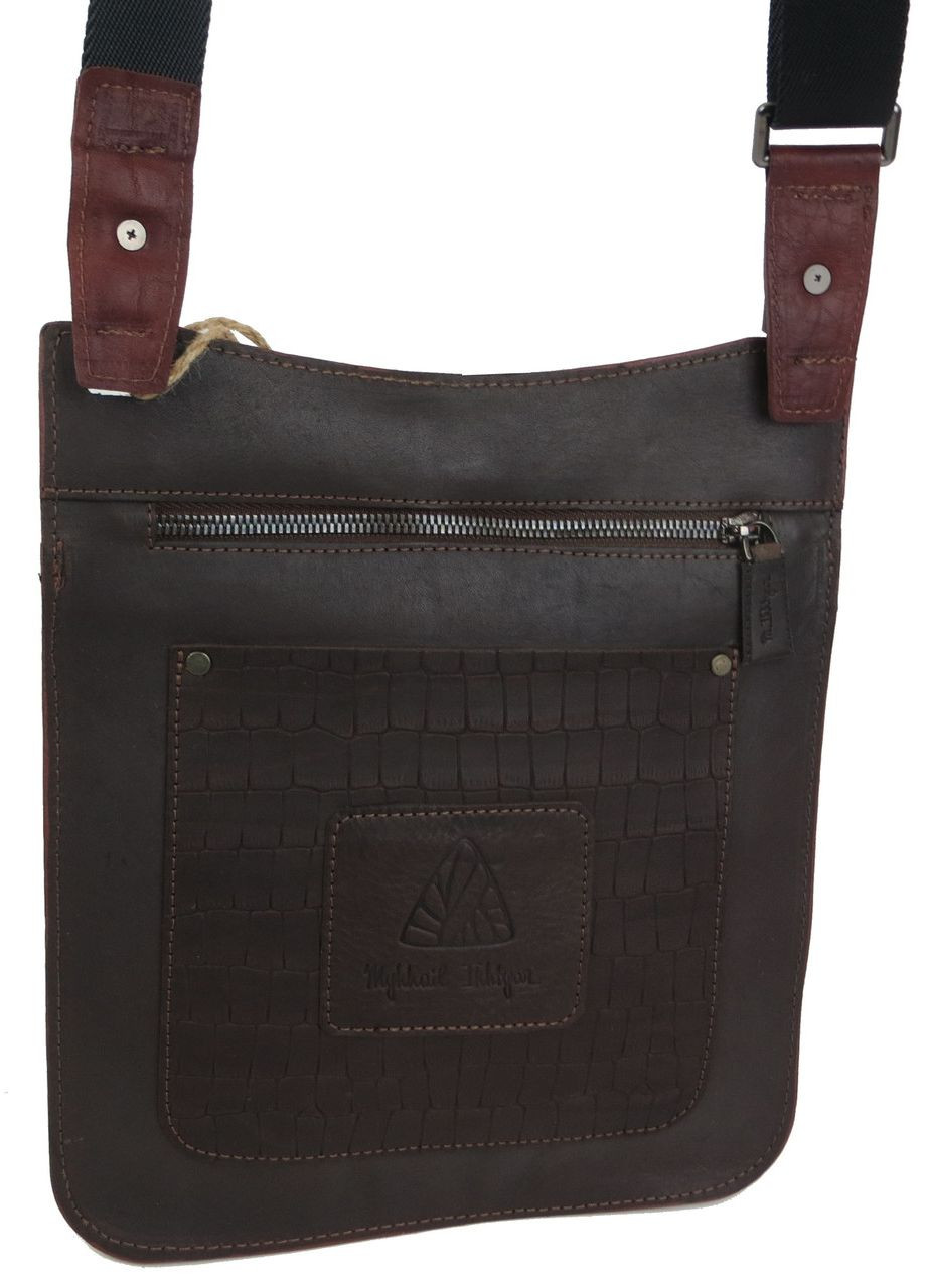 Шкіряна чоловіча сумка планшетка Михайло Іхтяр 45041 Бордовий із коричневим Mykhail Ikhtyar (298473243)