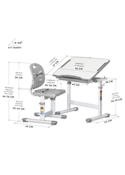 Парта со стулом (Evo-06 Plus G) Evo-Kids Evo-06 Plus Grey (370021228)