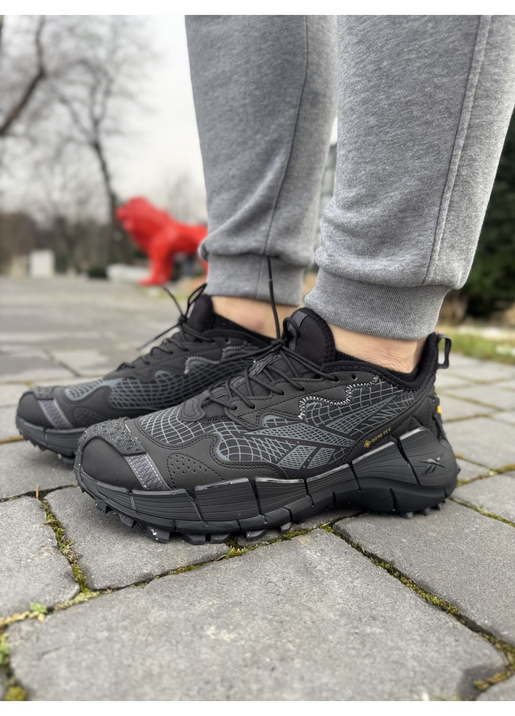 Чорні Осінні кросівки чоловічі reebok zig kinetica ii edge black termo gore-tex рібок зіг кінетіка No Brand