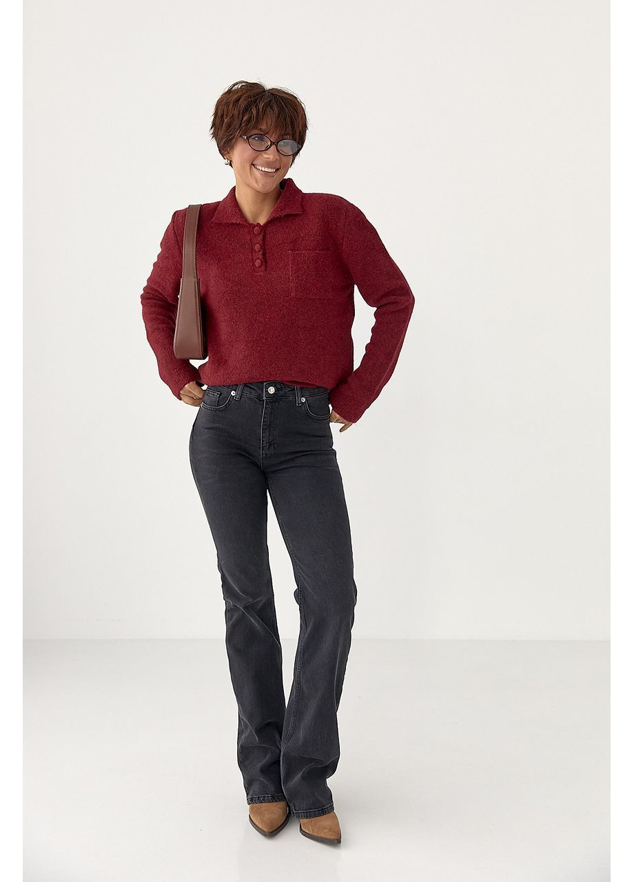 Теплая кофта-поло с накладным карманом - темно-серый цвет Lurex (370601947)