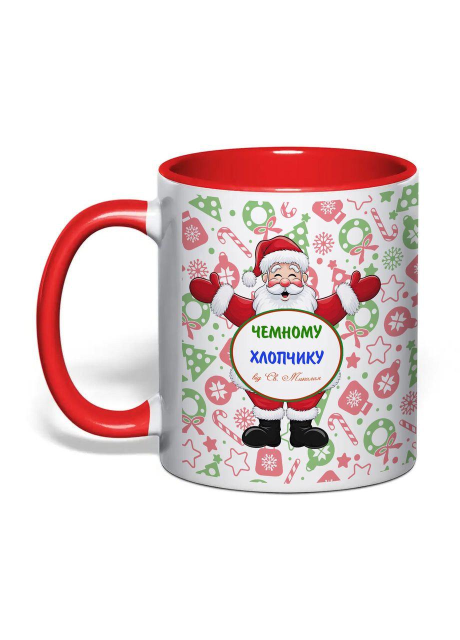Чашка з друком "Чемному хлопчику від Святого Миколая" 330 мл (колір червоний) (34747) No Brand (370569245)
