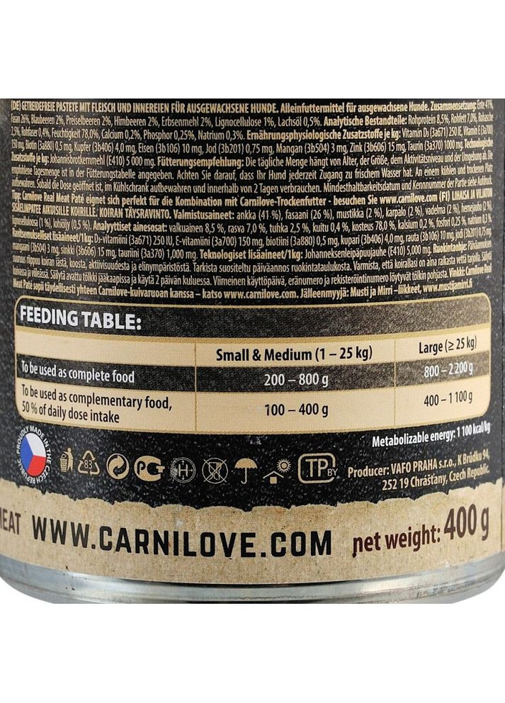Влажный корм Duck & Pheasant для собак, утка и фазан, 400 г Carnilove (355255497)