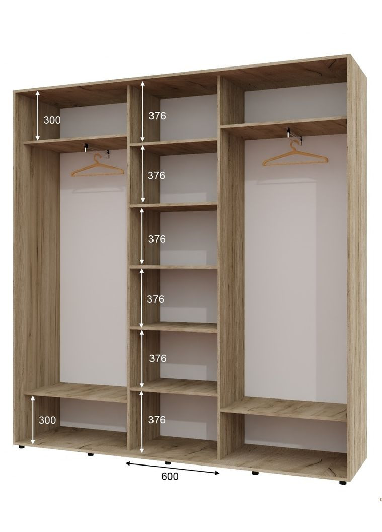 Шафа-купе тридверна 230*45*250 см Дуб крафт сірий 3 двері ДСП + Дзеркало + ДСП ШК-04 Алекса (360475025)