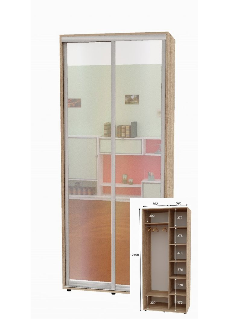 Шкаф-купе двухдверный 120*60*250 см Дуб Сонома 2 двери Зеркало Алекса (360478057)