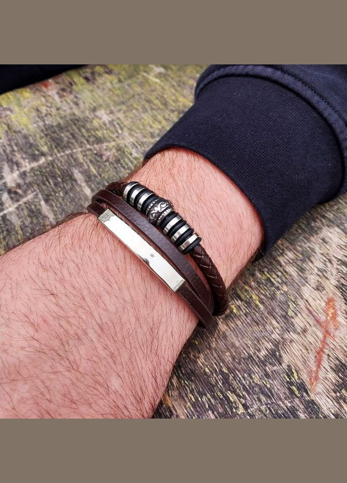 Стильний шкіряний чоловічий браслет на руку з персональним гравіюванням іменний 21.5 см / Браслети для чоловіків No Brand (297515443)