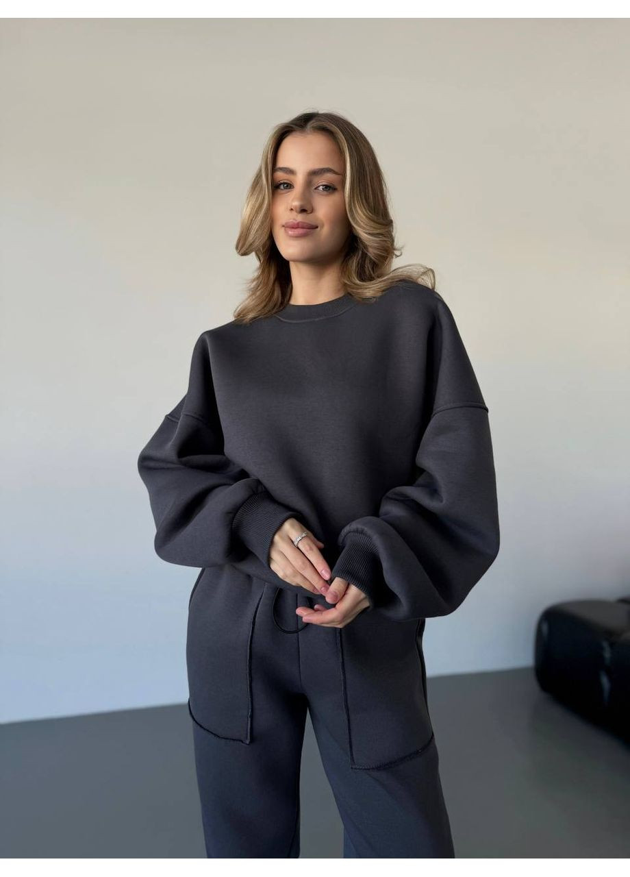 Теплий жiночий костюм графiтового кольору 35626 Fashion (366074765)