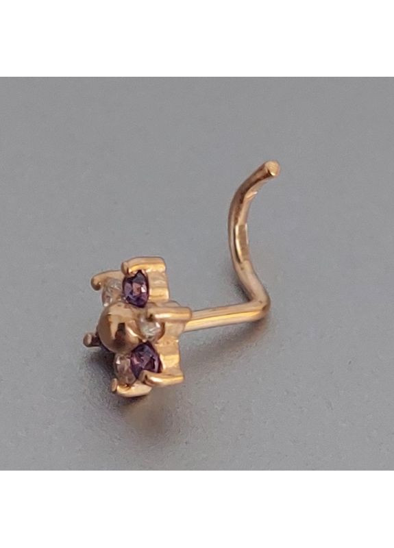 Пирсинг в нос цветок из золота с фиолетовыми и белыми фианитами. No Brand (355922021)