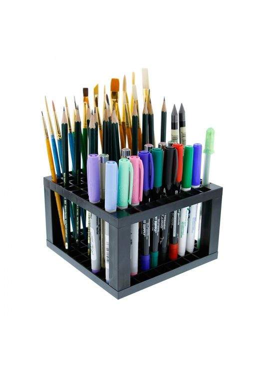 Подставка для кистей и канцелярии черная 48 ячеек пластиковая для офиса и детского хранения принадлежностей ProDobro (365442610)