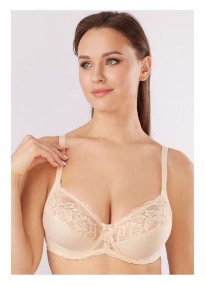 Бежевый бюстгальтер с кружевом мягкий 661510 размер 90н Aveline полиамид