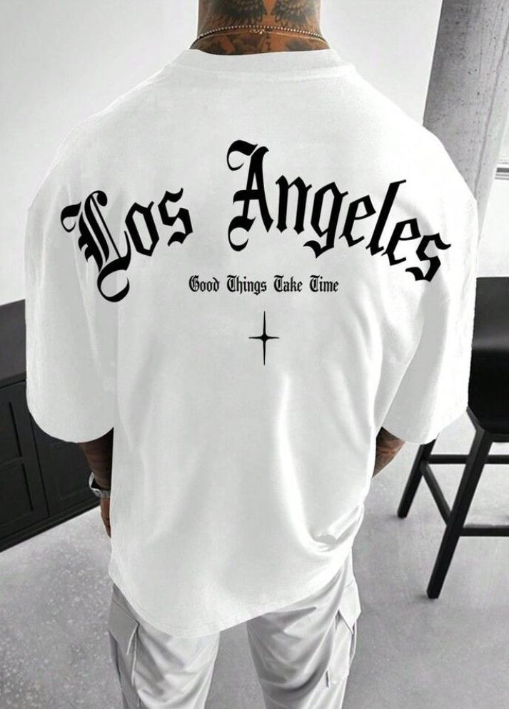 Біла біла чоловіча футболка з дтф (оверсайз) No Brand