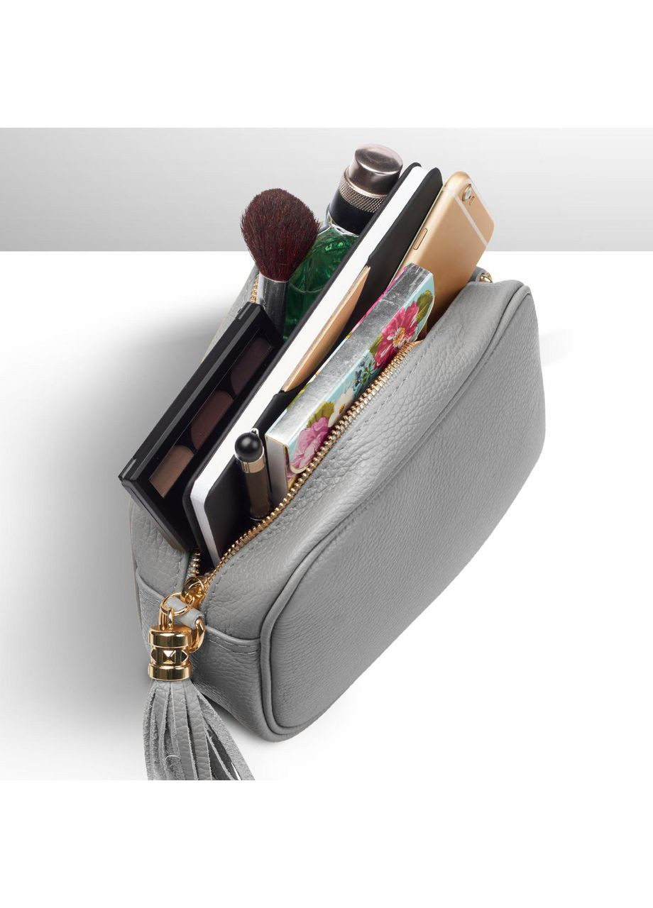 Крос-боді Сірий - Італійська жіноча м’яка сумка крос-боді із натуральної шкіри на блискавці з підкладкою внутрішньою TAKEASY (358223234)