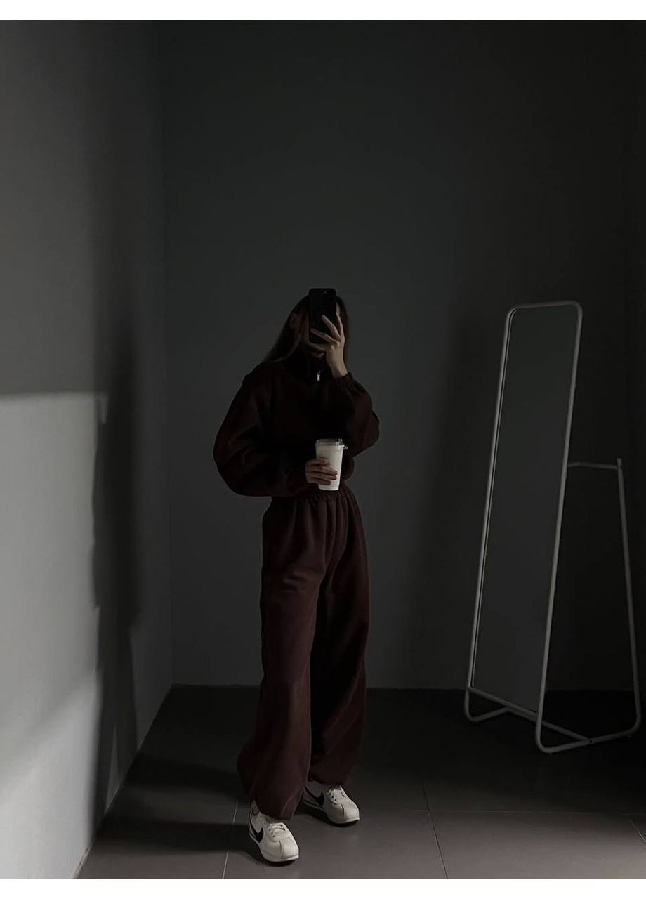 Теплий комбінезон на флісі Adelante комбінезон-брюки однотонний коричневий повсякденний тринитка з начосом