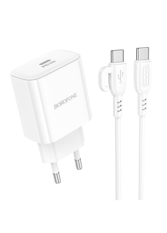 Мережевий Зарядний Пристрій Borofone BA81A 1USB-C PD/QC 20W+Type-C to Type-C (Бiлий) Home (340907997)