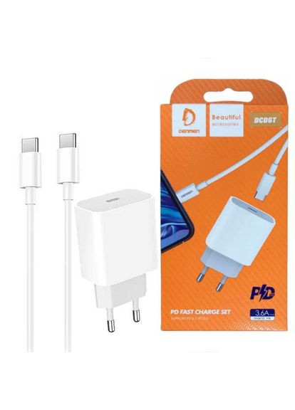 Сетевое зарядное устройство Denman DC06 20W 3.6A USB-C с кабелем Type-C – Type-C Denmen (362916080)