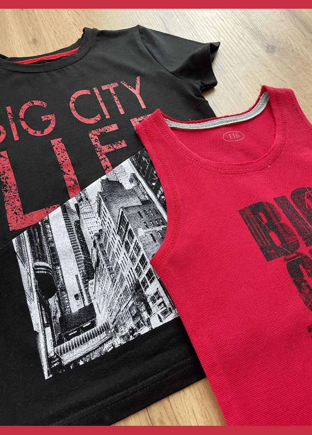 Черный летний комплект майки и футболки для мальчика. Flamingo