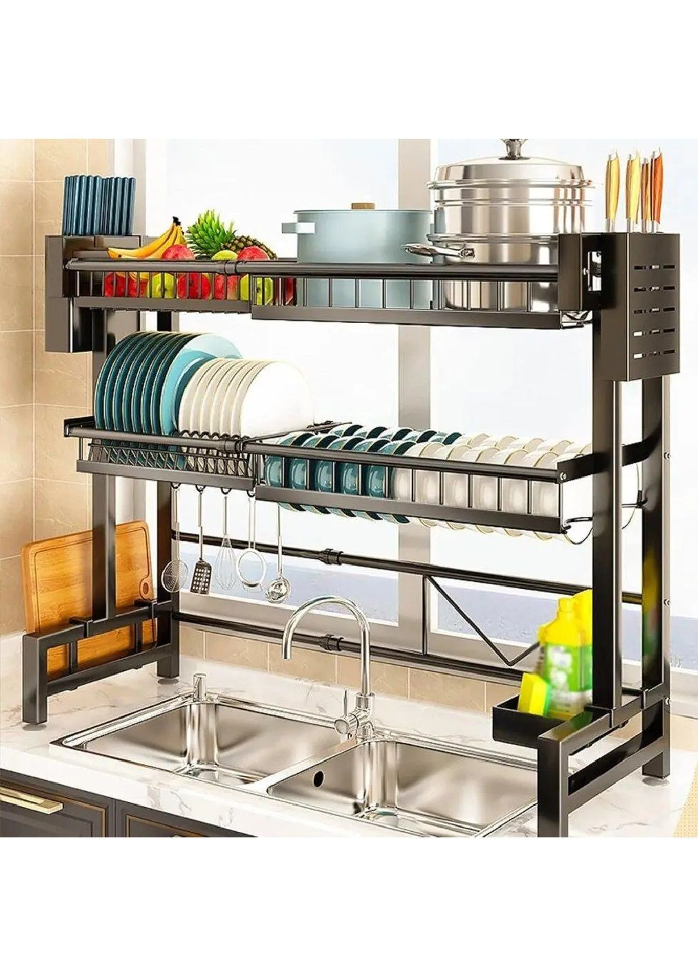 Дворівнева сушарка підставка з нержавіючої сталі з установкою над раковиною для посуду 100-62х81х28 см (480793-Prob) Unbranded (342616789)