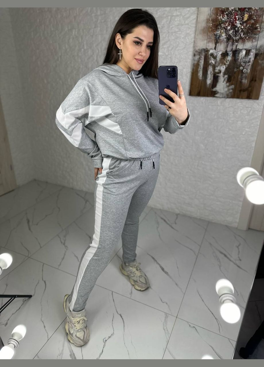 Женский спортивный костюм цвет серый меланж-белый р.42/44 451865 New Trend (282930665)