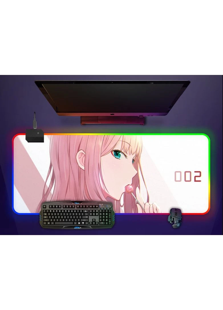 Игровая поверхность, коврик для мышки с Аниме принтом "Милый во франксе" Zero two LED подсветка 800*300*4 мм 1204 No Brand (302372549)