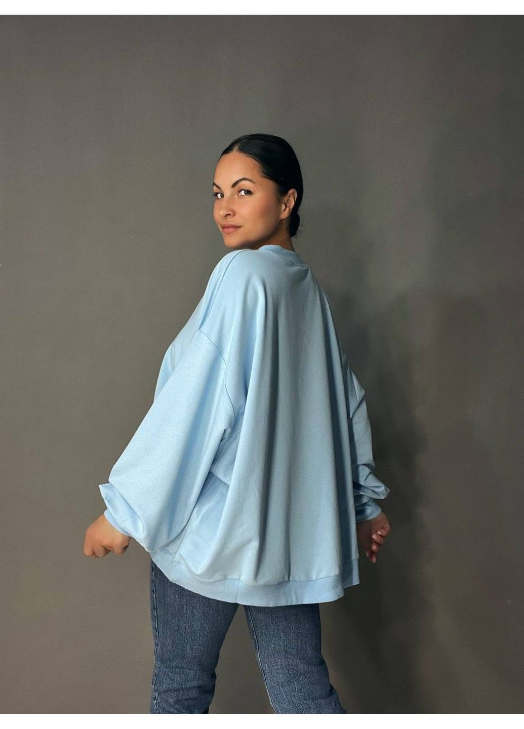 Голубой свитшот женский my city 3044 широкий оверсайз супер свободного кроя большие размеры (337665702)