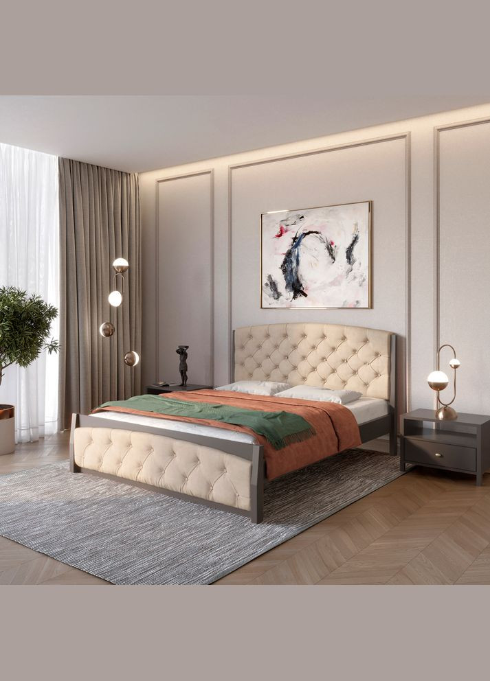 Односпальне дерев'яне ліжко Мехіко (RAL9011)/Аляска 23 (Бежевий) 80х190 см (MBG-11998) Mebigrand (366086416)