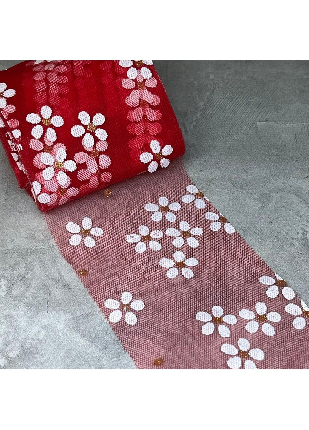 Фатиновая лента - цветок, ширина 6 см, красный, метр No Brand (307171713)