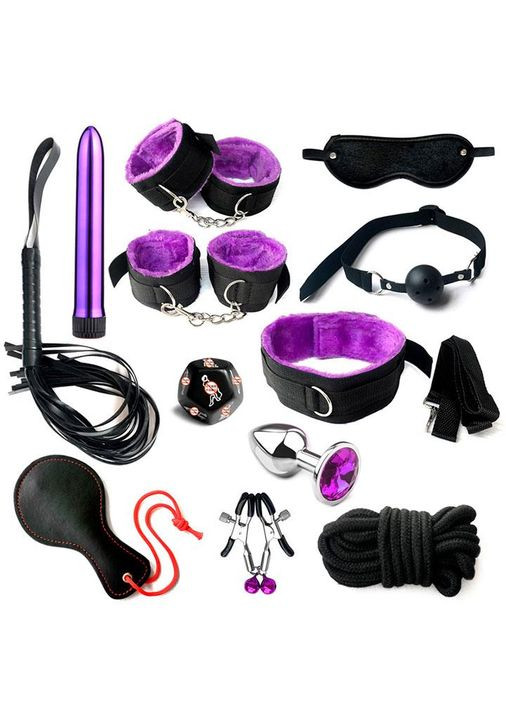 БДСМ набор из 12 предметов лилового цвета для Садо-Мазо. БДСМ набор для секса и интима China (360603631)