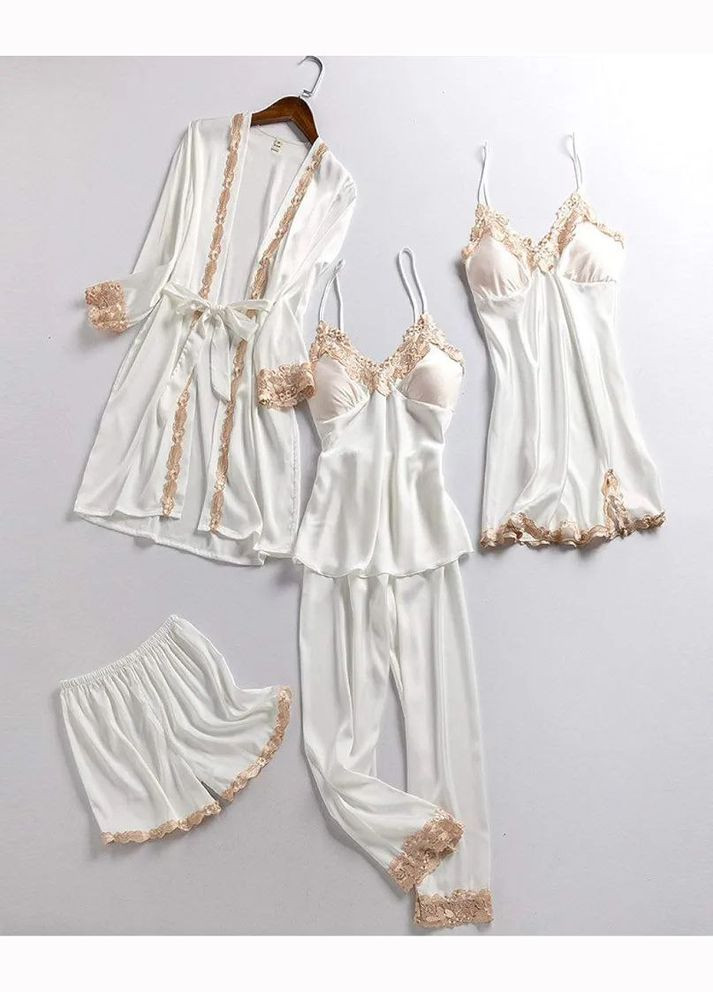 Белая всесезон атласный пижамный комплект anna с кружевом белый No Brand Анна