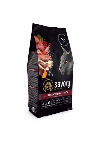Корм сухой Adult Cat Steril Fresh Turkey and Duck для стерилизованных котов 400 г (*) Savory (361847937)
