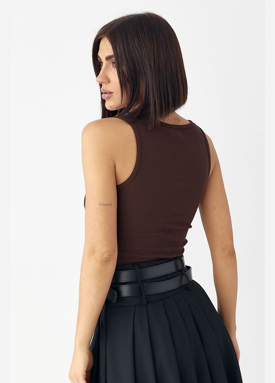 Приталенная майка в рубчик с декоративными швами Lurex — 324828086