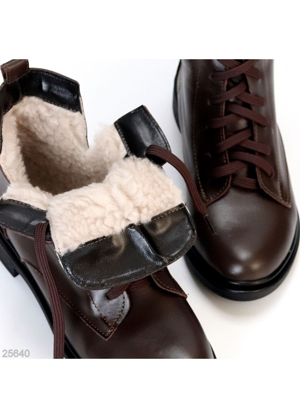 Черевики Morning з натуральної шкіри на напіввовні, шоколадні зимові No Brand (364929558)