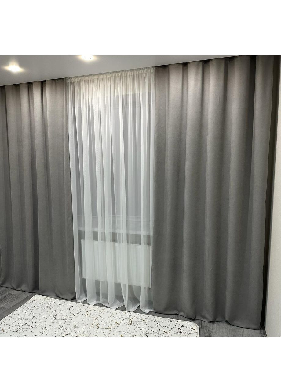 Комплект штор світло сірого кольору мікровелюр "Luxury Touch" (2 шт. по 1.5x2.7 м)- готові на тасьмі. Розкіш та затишок! No Brand (366561113)