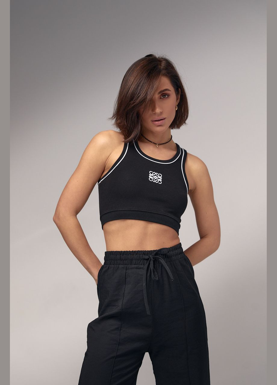 Трикотажный кроп-топ украшенный вышивкой Liton (296909171)