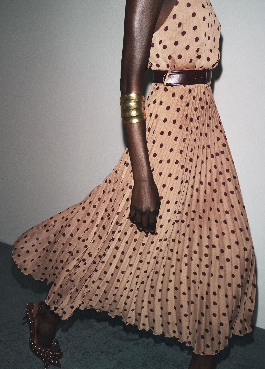 Комбинированное платье Zara в горошек