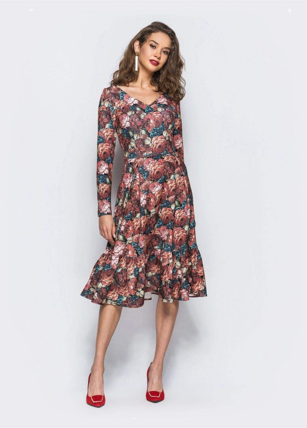 Розовое праздничный платье с расклешенной юбкой и флористичным принтом Dressa с цветочным принтом