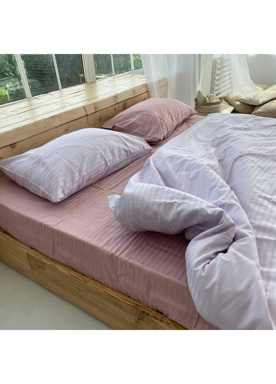 Постельное белье Пудра+Лаванда страйп сатин PREMIUM Евро размер, наволочки 50/70 No Brand (364216057)