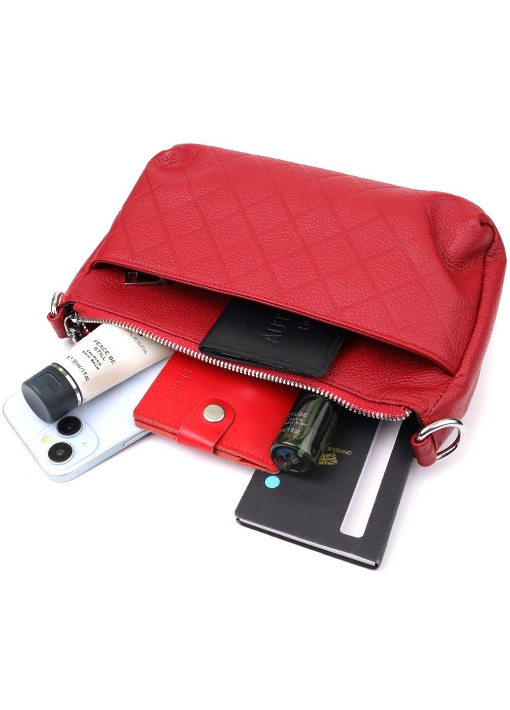 Жіноча шкіряна сумка з двома зручними ремінцями 22927 Червоний Vintage (356452130)