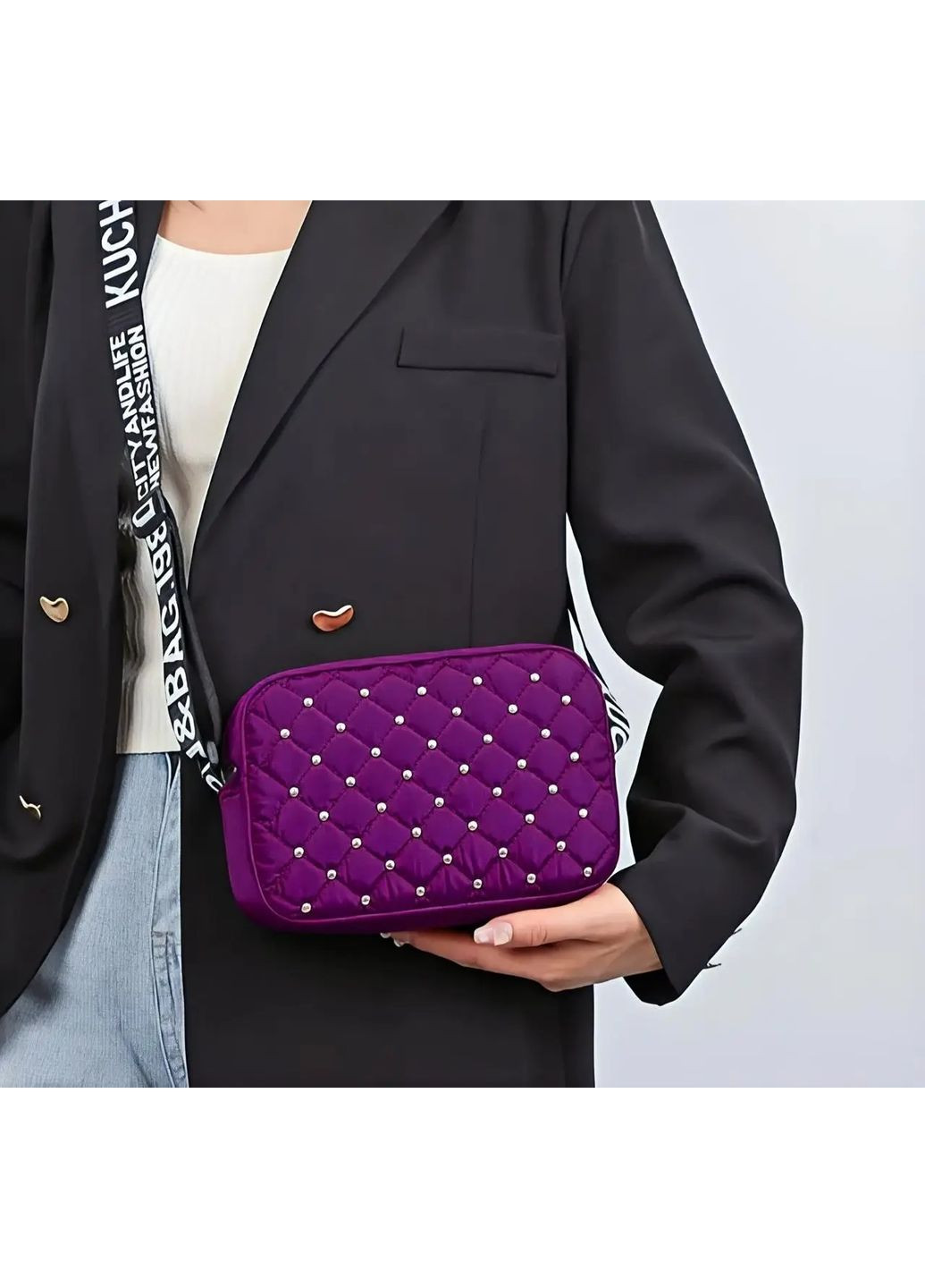 Прямоугольная молодежная сумка кросс-боди нейлоновая Фиолетовая No Brand (351855948)