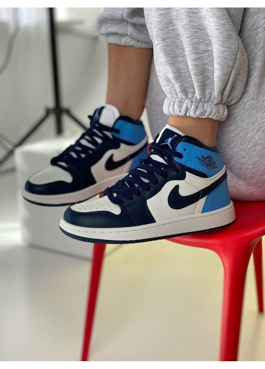 Белые демисезонные кроссовки мужские nike air jordan 1 retro high patent blue toe найк аир джордан No Brand