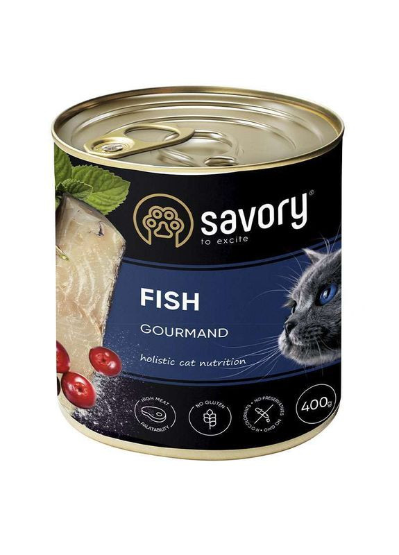 Cat Gourmand Fish - Вологий корм з рибою для довгошерстих котів гурманів - 400 г Savory (329141587)
