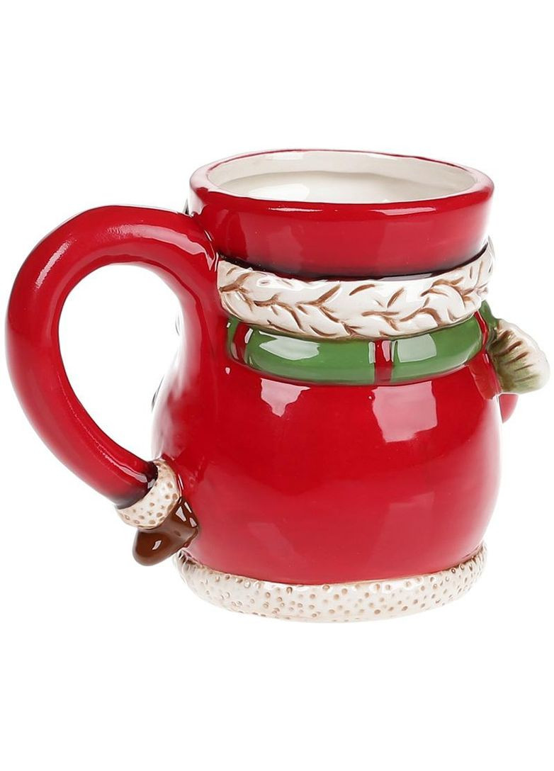 Керамическая кружка фигурная Снеговики 450мл красный для новогоднего стола подарок для семьи Bona (368986184)