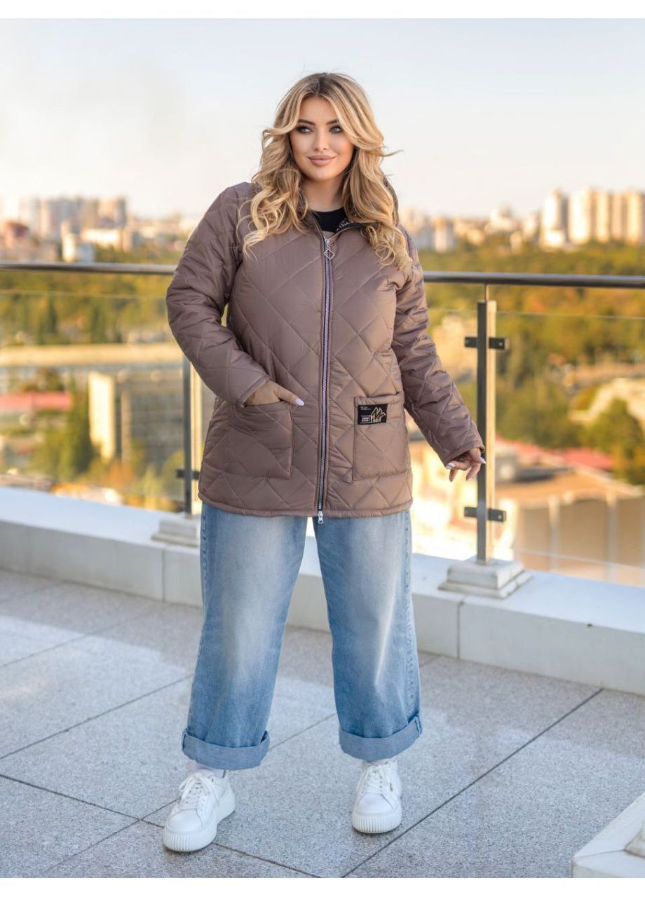 Светло-коричневая демисезонная куртка стеганная плащевка лаке, синтепон 150, с капюшоном и карманами, на молнии Україна