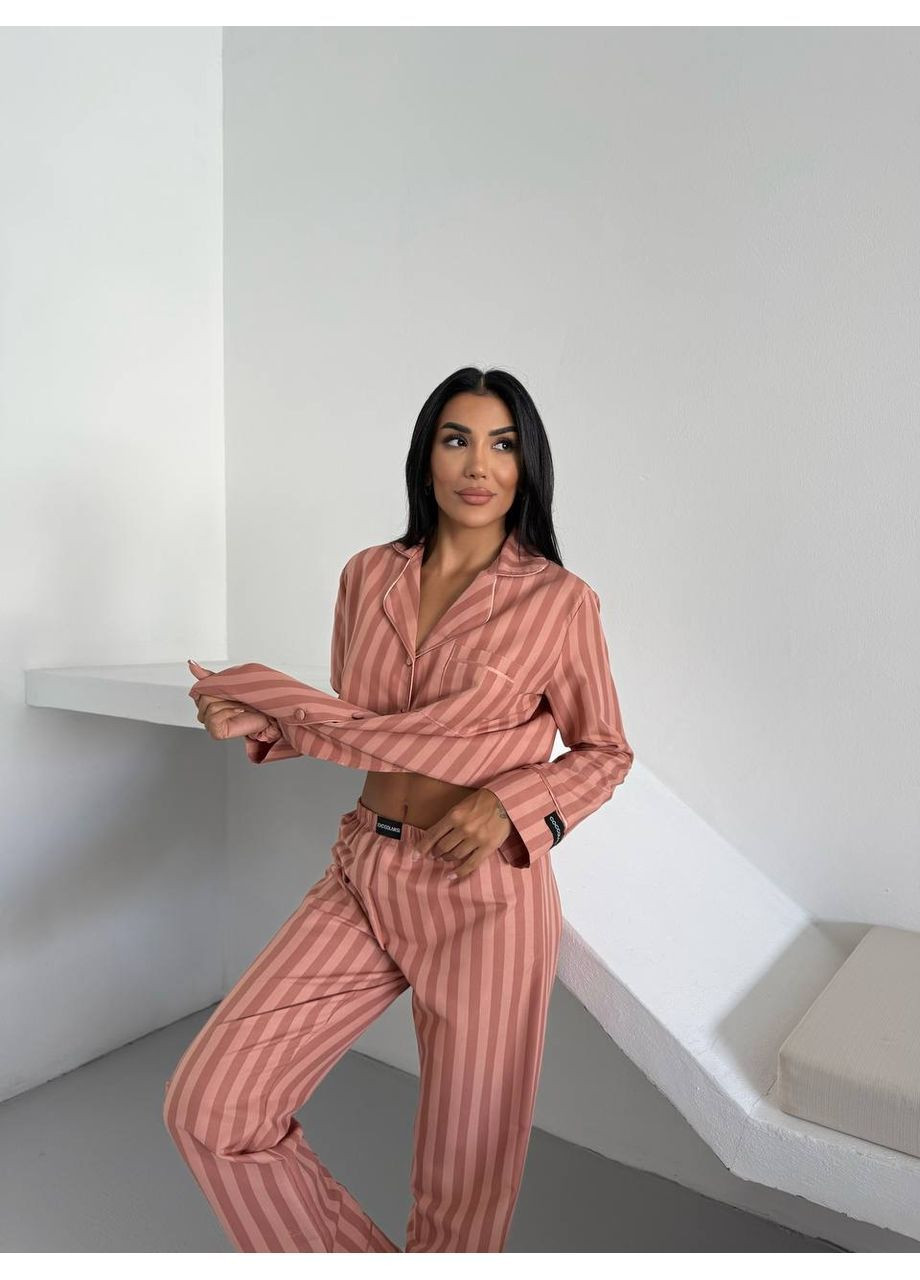 Темно-бежевая всесезон женская пижама - домашний костюм. рубашка + брюки No Brand
