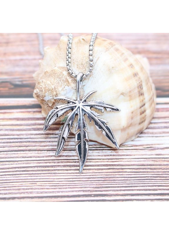 Чоловічий ланцюжок із кулоном Лист коноплі із медичної сталі 60 см No Brand (364506683)