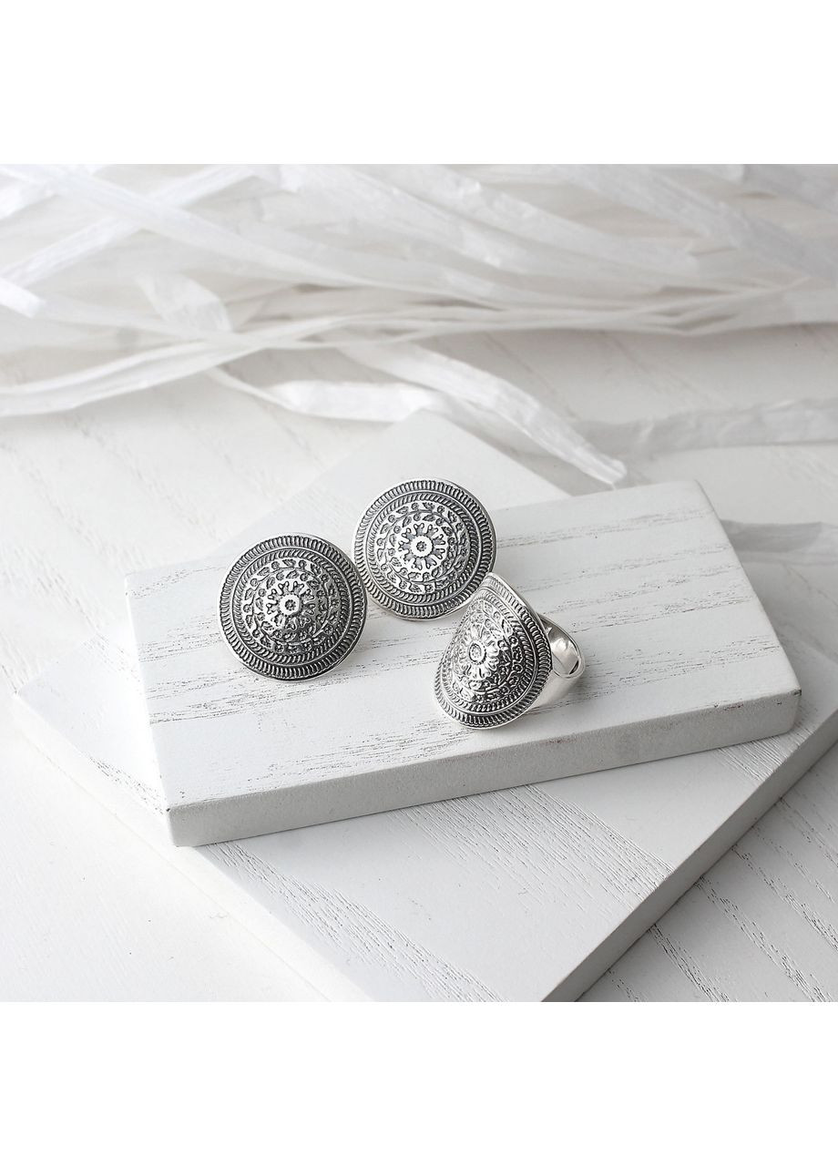 Серьги серебряные круглые с орнаментом Пейстра SE 925 Флора Skifska Etnika (364202664)