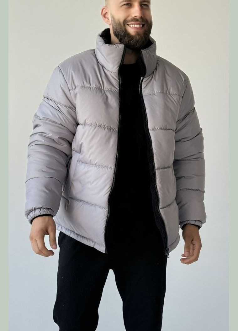 Серая зимняя куртка двухсторонняя силикон 300 стильная и комфортная No Brand