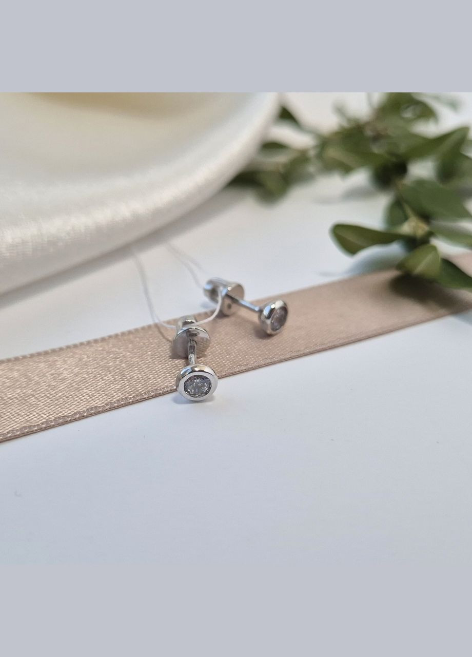 Срібні сережки гвоздики на закрутках Білий Камінь 4 мм срібло 925 проби Родоване вс099/1р 1.46г No Brand (337525537)