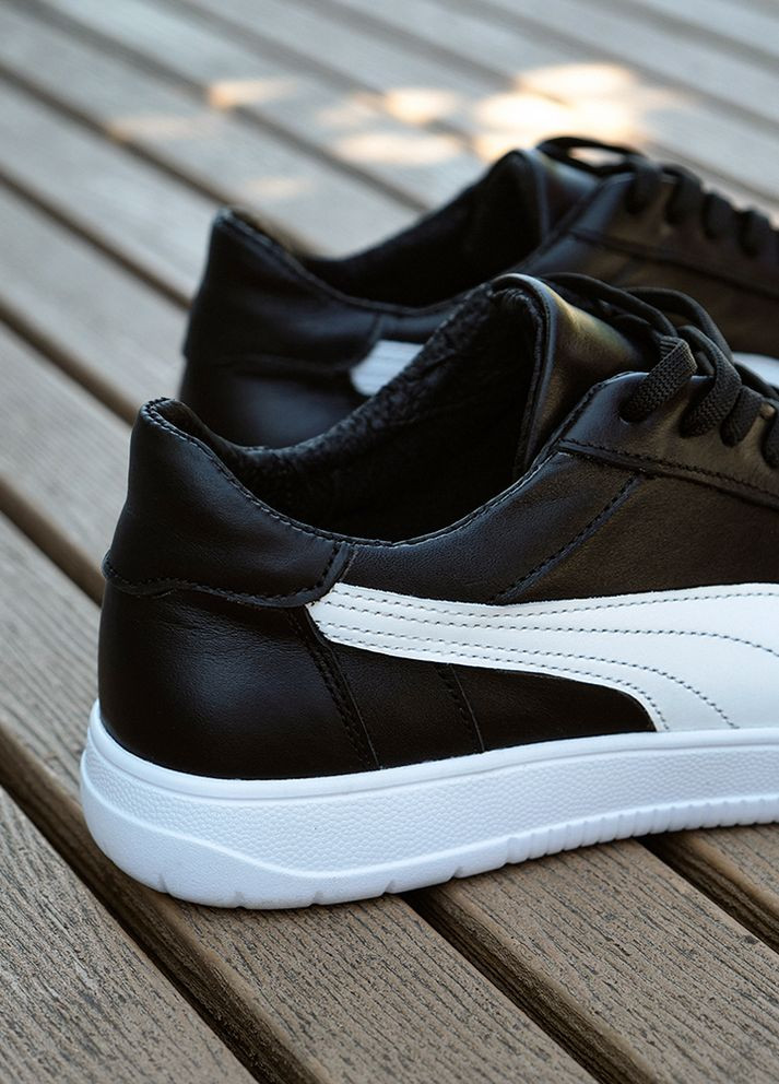 Черные демисезонные мужские кроссовки из натуральной кожи черного цвета 35544 No Brand