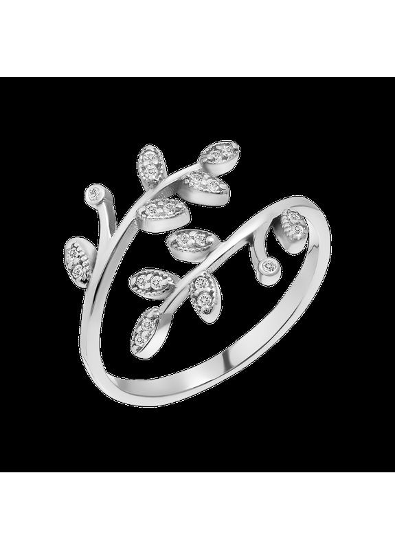 Каблучка срібна тематична Гілочка незамкнене з білими фіанітами Каштан (342335437)